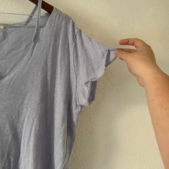 Free People Oversized Over U Tee NEW Medium Blue Moon Linen Blend Grunge Cropped - Picture 3 of 12